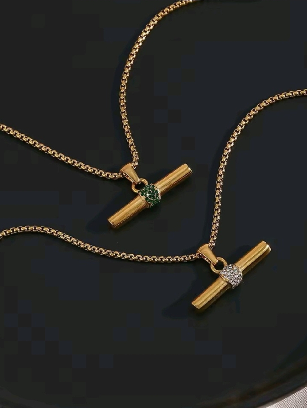 Gold Bar Pendant Necklace with Crystal Accent - Women Jewelry - Picture 5 of 9